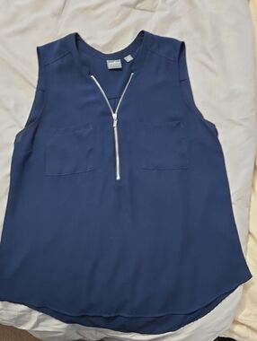 New York & Company Navy Zip-Front Sleeveless Camisole